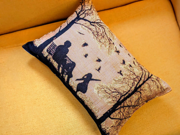 Handmade Tapestry Lumbar Pillow – Rustic Autumn Silhouette, 12x19