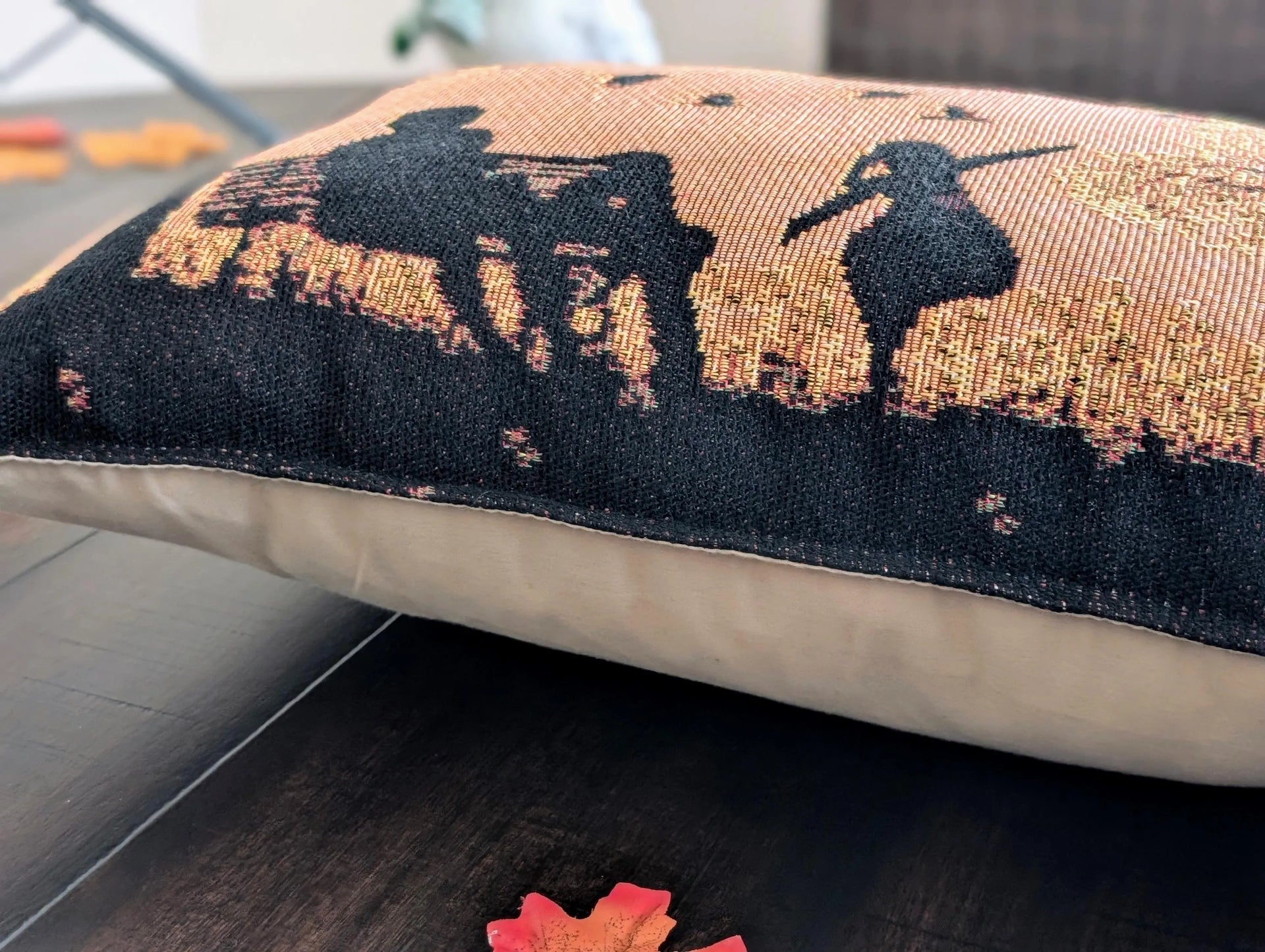Handmade Tapestry Lumbar Pillow – Rustic Autumn Silhouette, 12x19