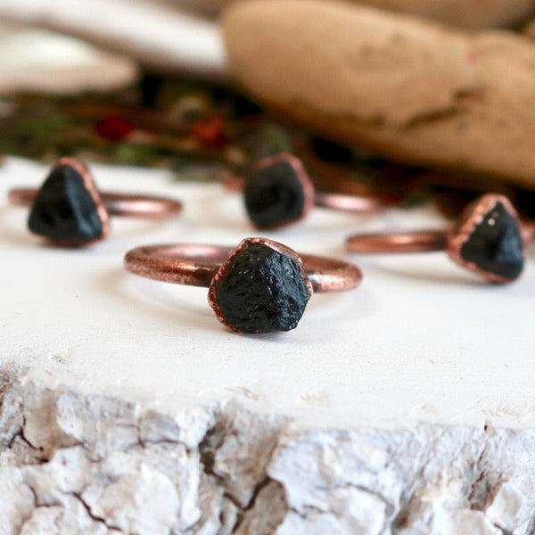 Copper Wrapped Black Tourmaline Ring – Grounded Soul | By Blackbird & Sage