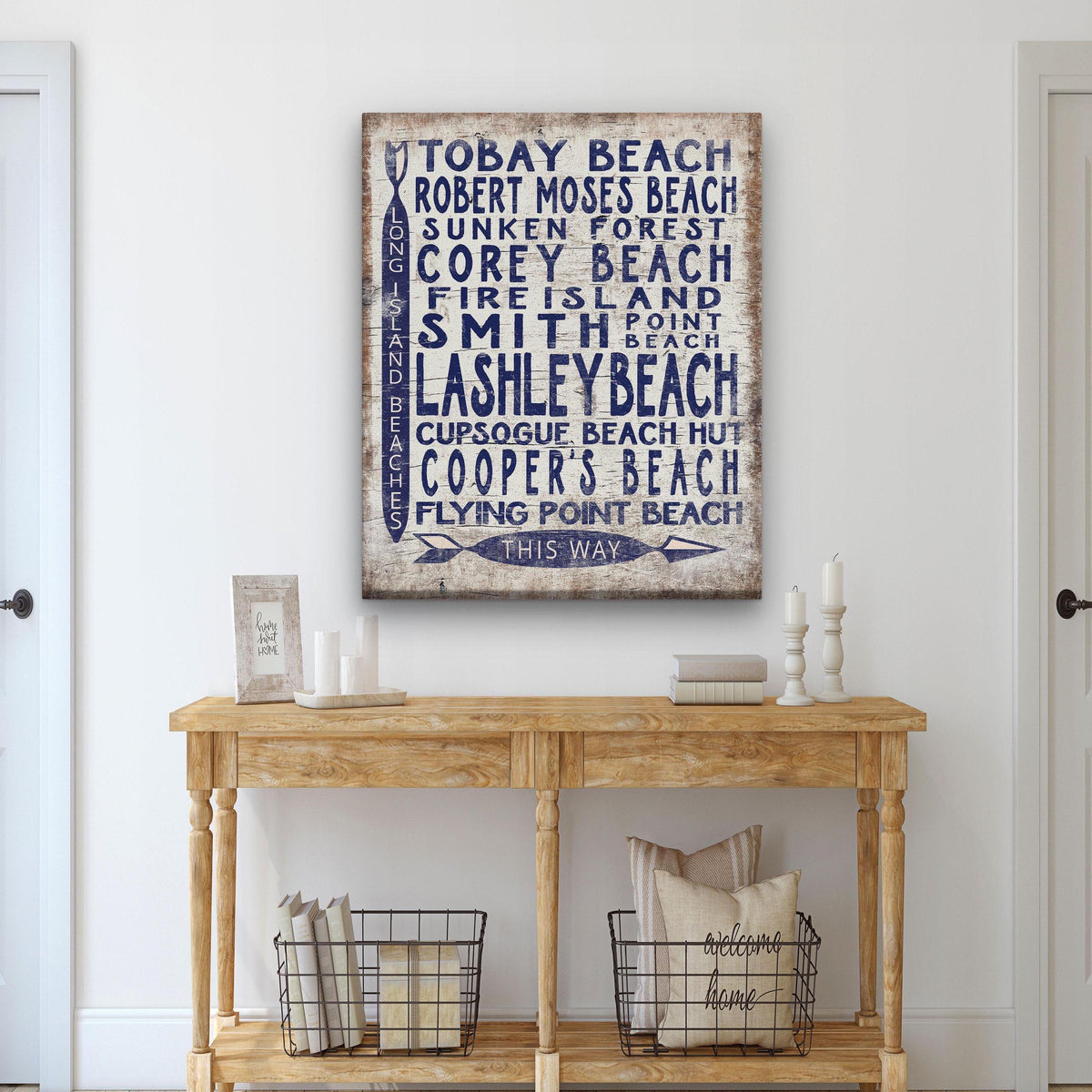 Long Island Beaches Sign Wood - Look Shore Arrow Sign