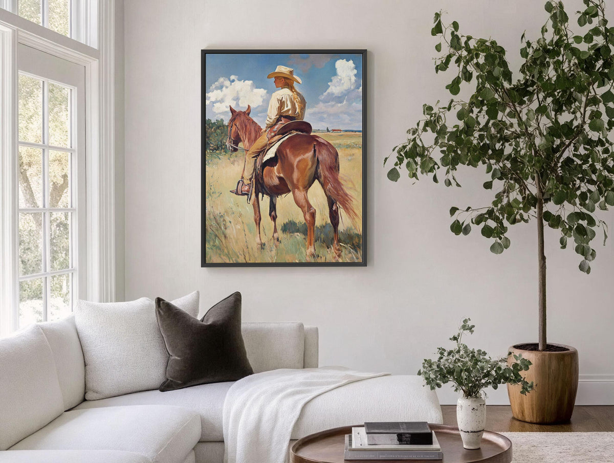 Cowgirl On Horse - Rustic Art