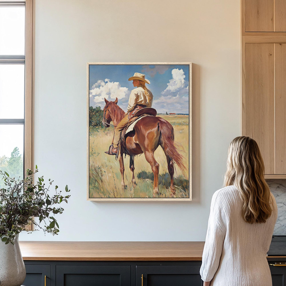 Cowgirl On Horse - Rustic Art