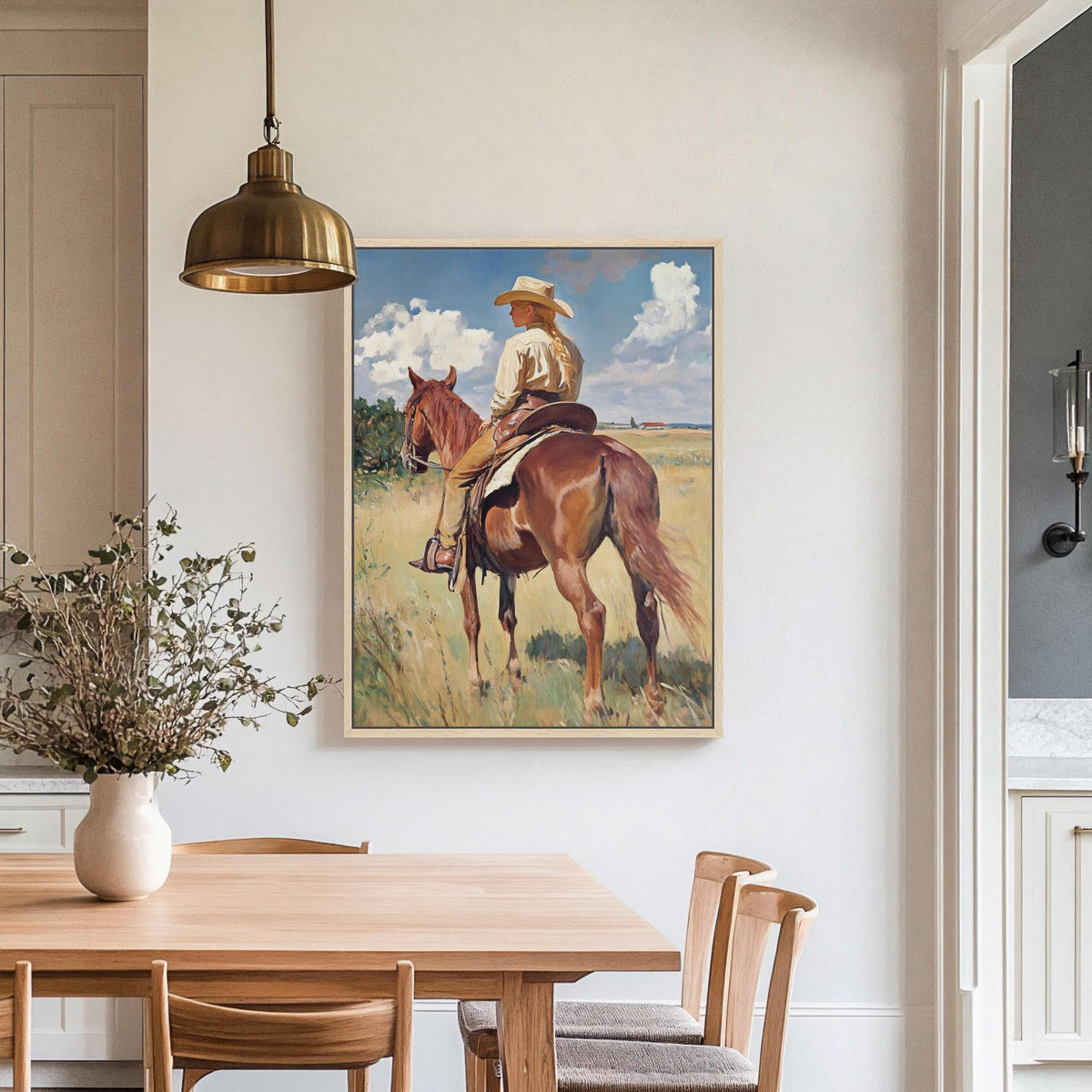 Cowgirl On Horse - Rustic Art