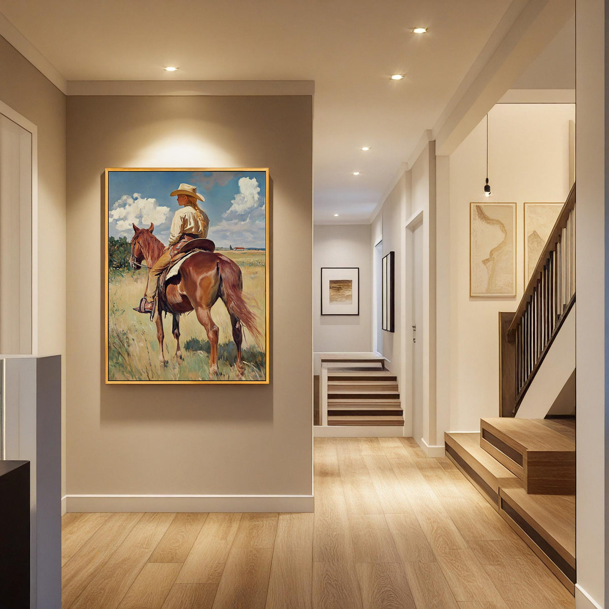 Cowgirl On Horse - Rustic Art