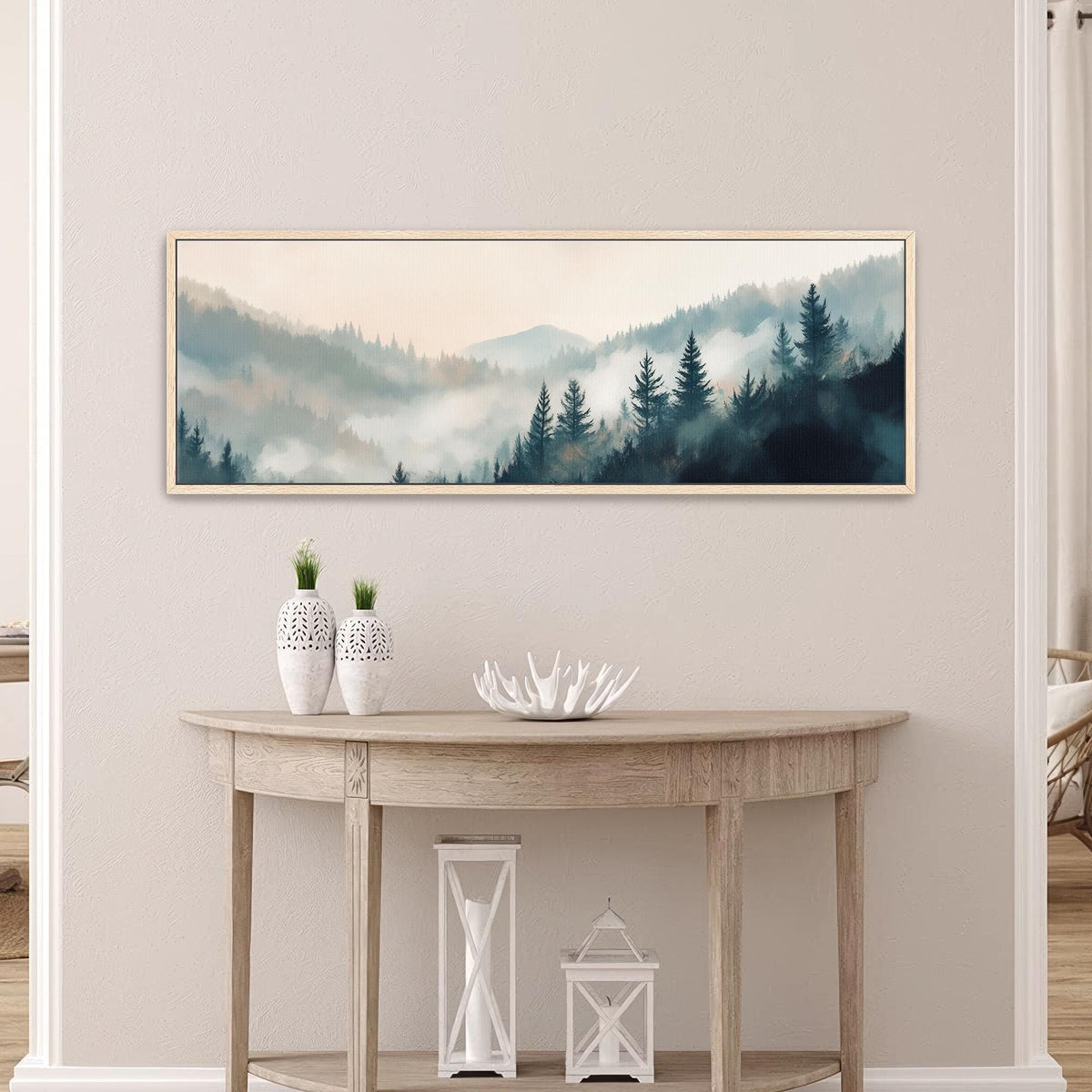Misty Pine Forest Landscape - Neutral Canvas Art