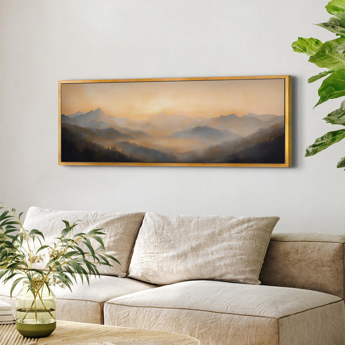 Golden Mountain Sunset Canvas Art