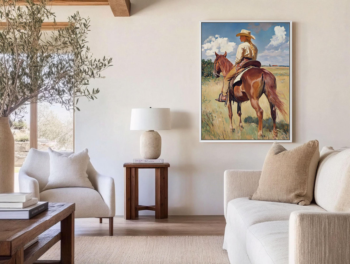 Cowgirl On Horse - Rustic Art