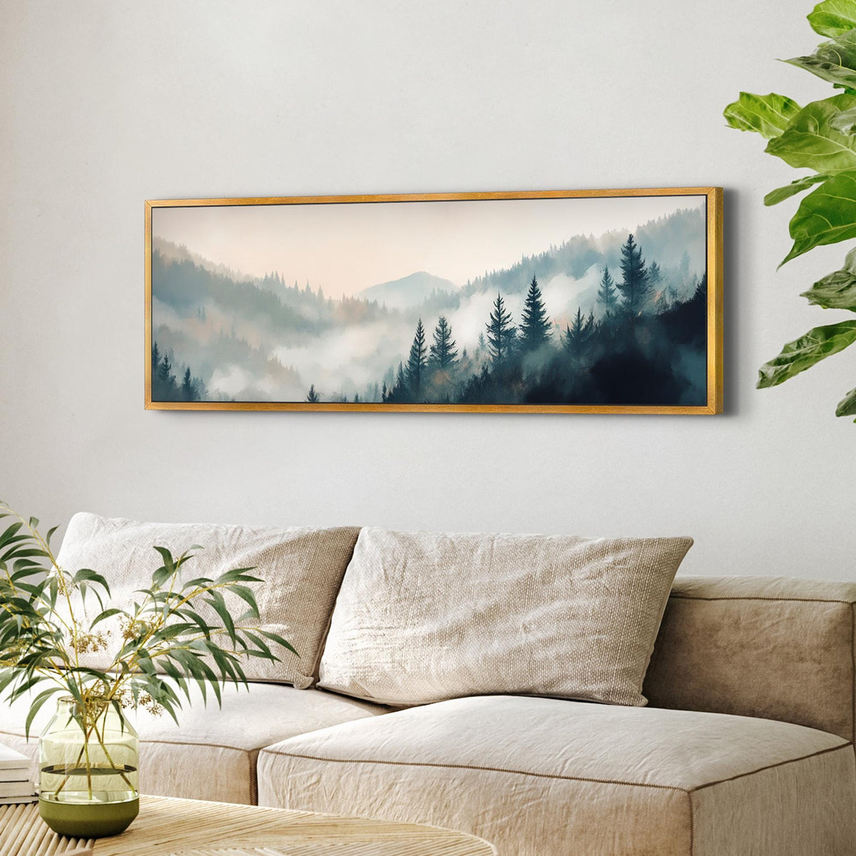 Misty Pine Forest Landscape - Neutral Canvas Art