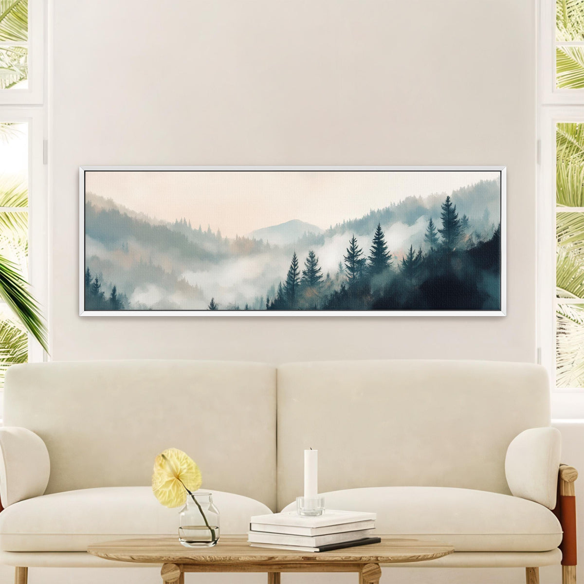Misty Pine Forest Landscape - Neutral Canvas Art