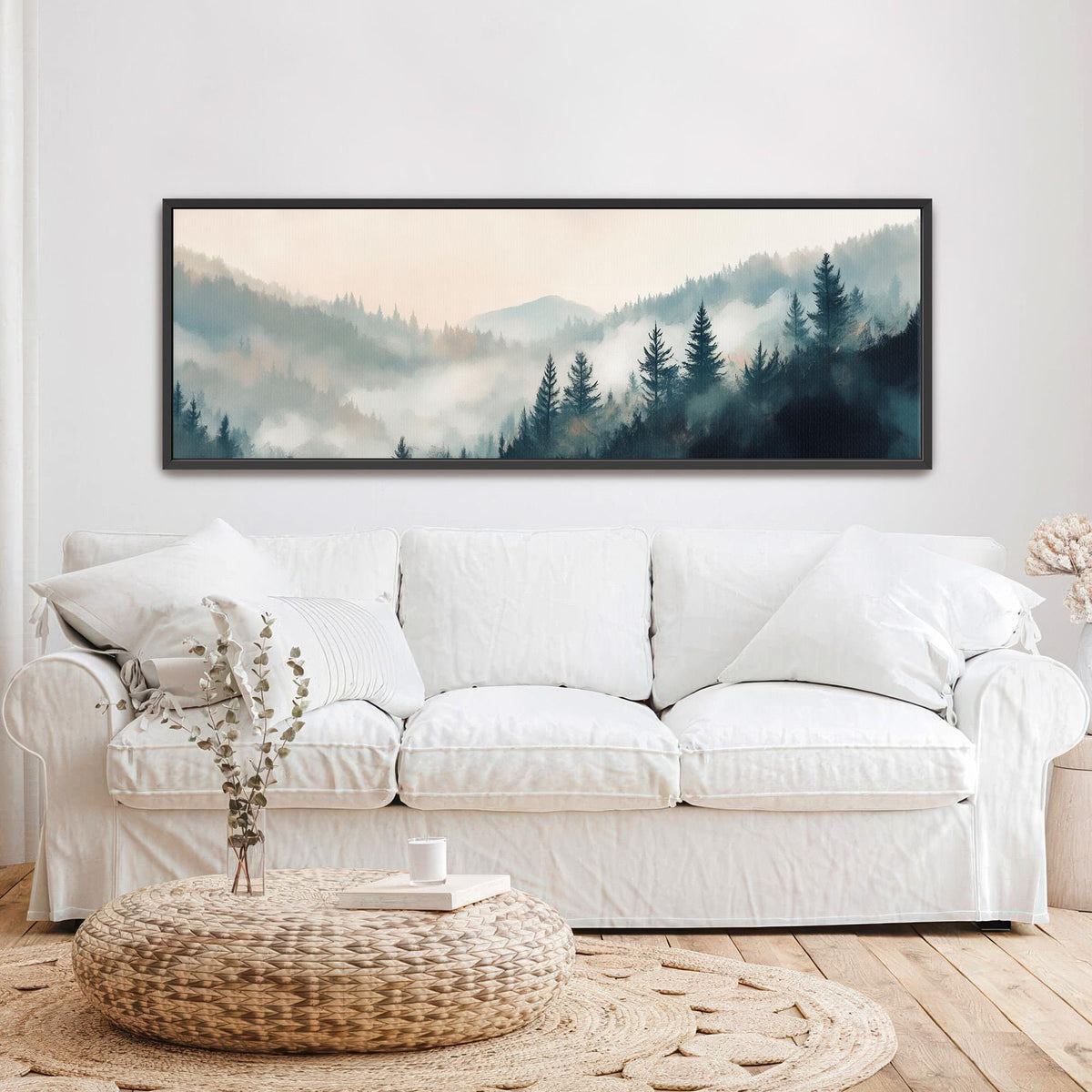 Misty Pine Forest Landscape - Neutral Canvas Art
