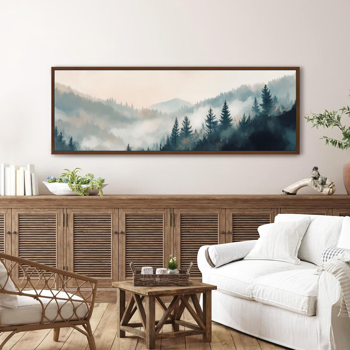 Misty Pine Forest Landscape - Neutral Canvas Art