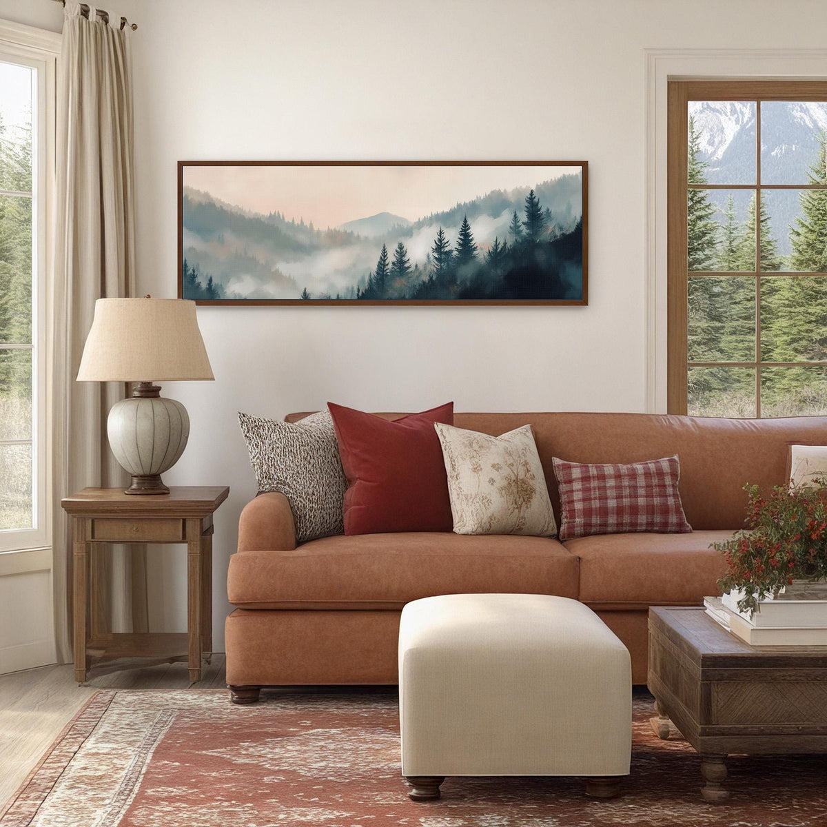 Misty Pine Forest Landscape - Neutral Canvas Art