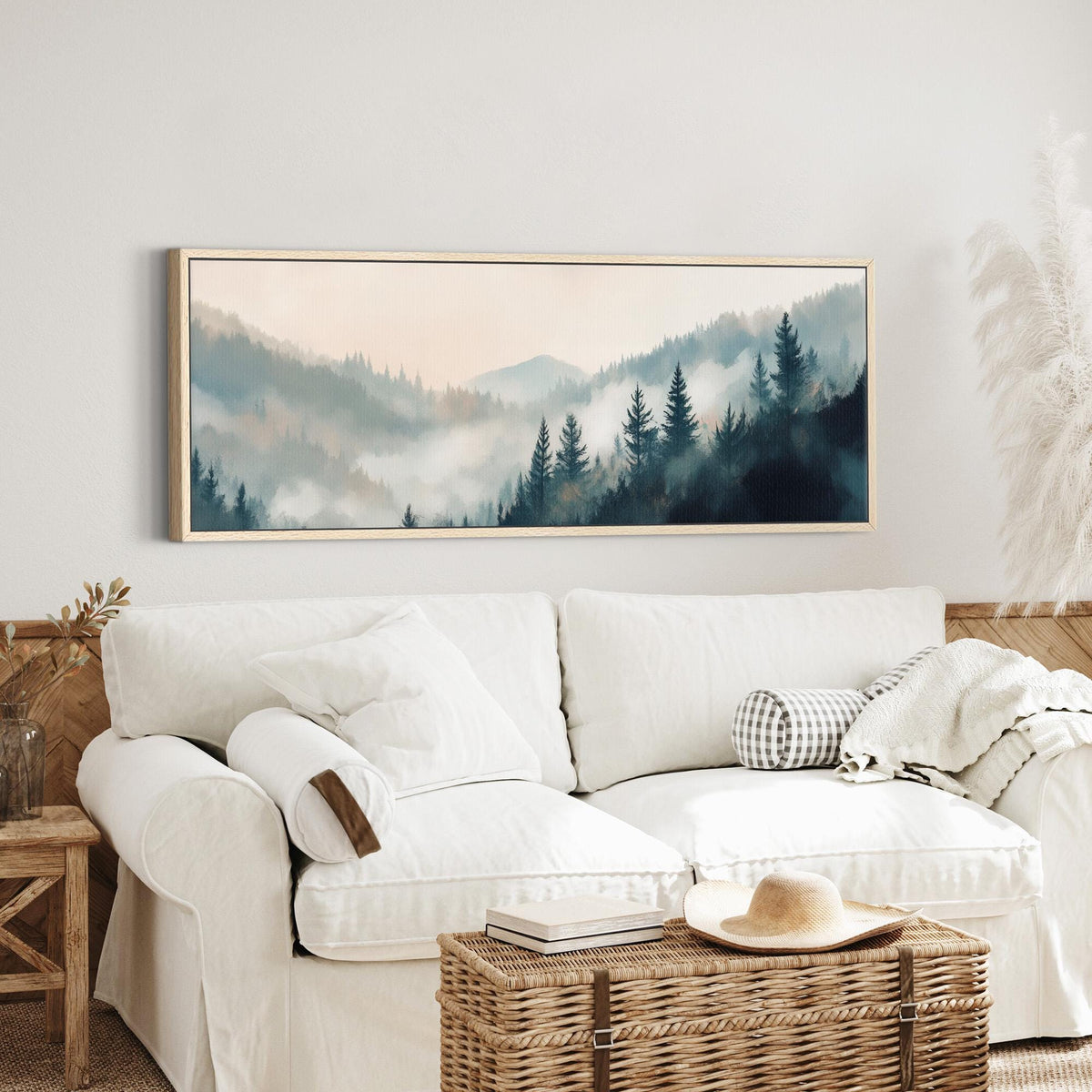 Misty Pine Forest Landscape - Neutral Canvas Art