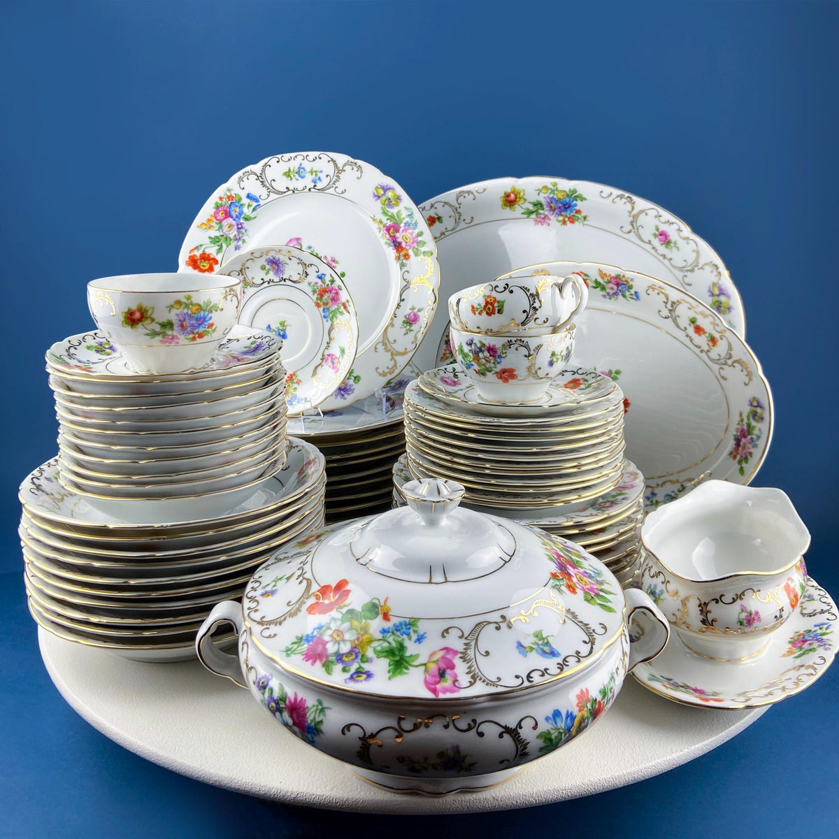 Antique Victoria Czechoslovakia 56 Piece Dish Set. Floral Motif. French Country Living. Dining Room Table Decor. Gift for Him Her.