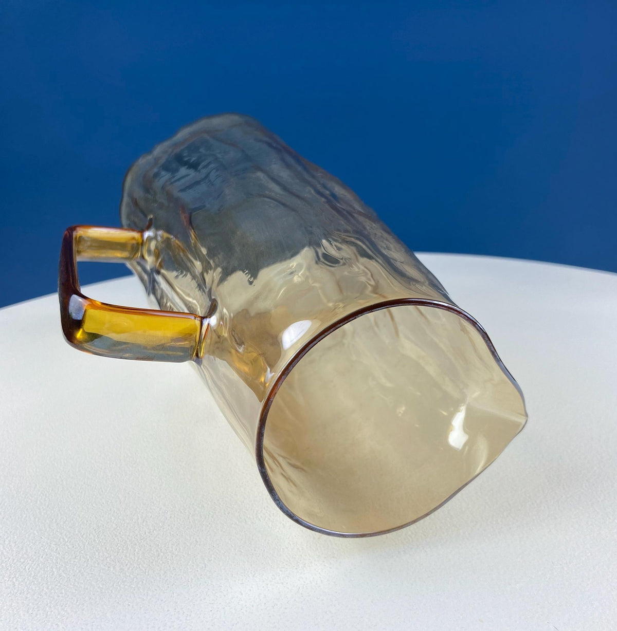 Iridescent Peach Bark Pattern Glass Pitcher Vase. Hand Blown 10