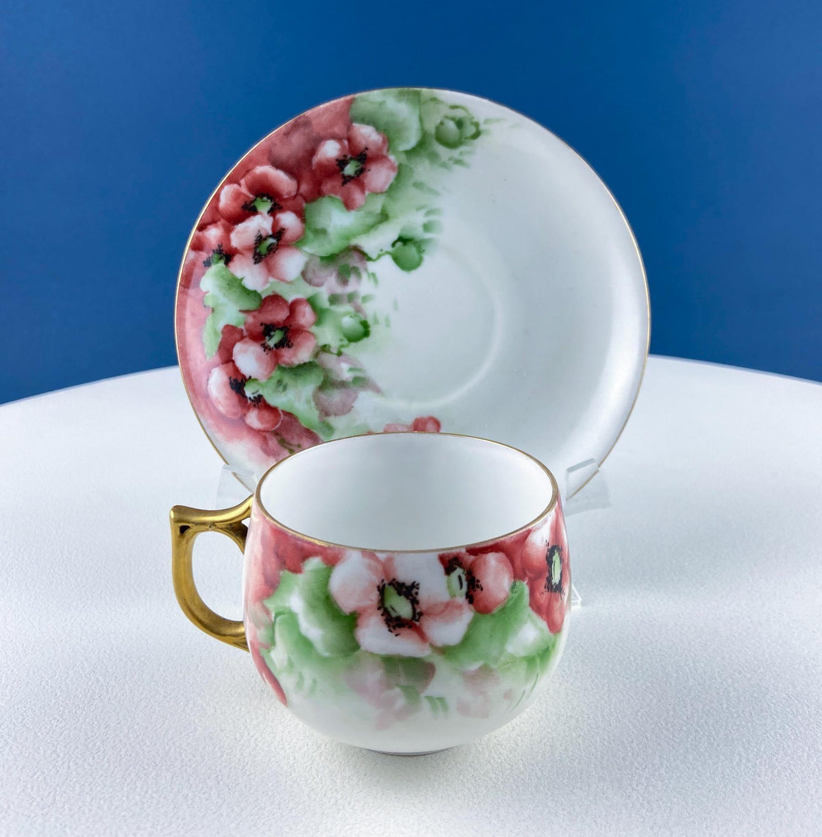 Vintage Porcelain Tea Cup & Saucer. Hand-Painted Violets. Modern Farmhouse. Tea Garden Party Hosting Essentials.