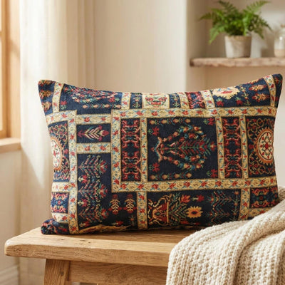 Handmade Persian Kilim Lumbar Pillow: Vintage Boho Decor (19x12