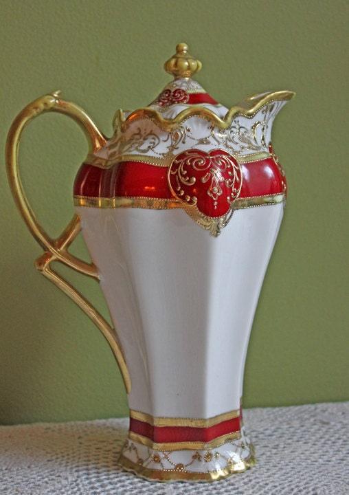 Hand Painted Art Nouveau Nippon Vase, Antique Japanese Gold Floral Urn