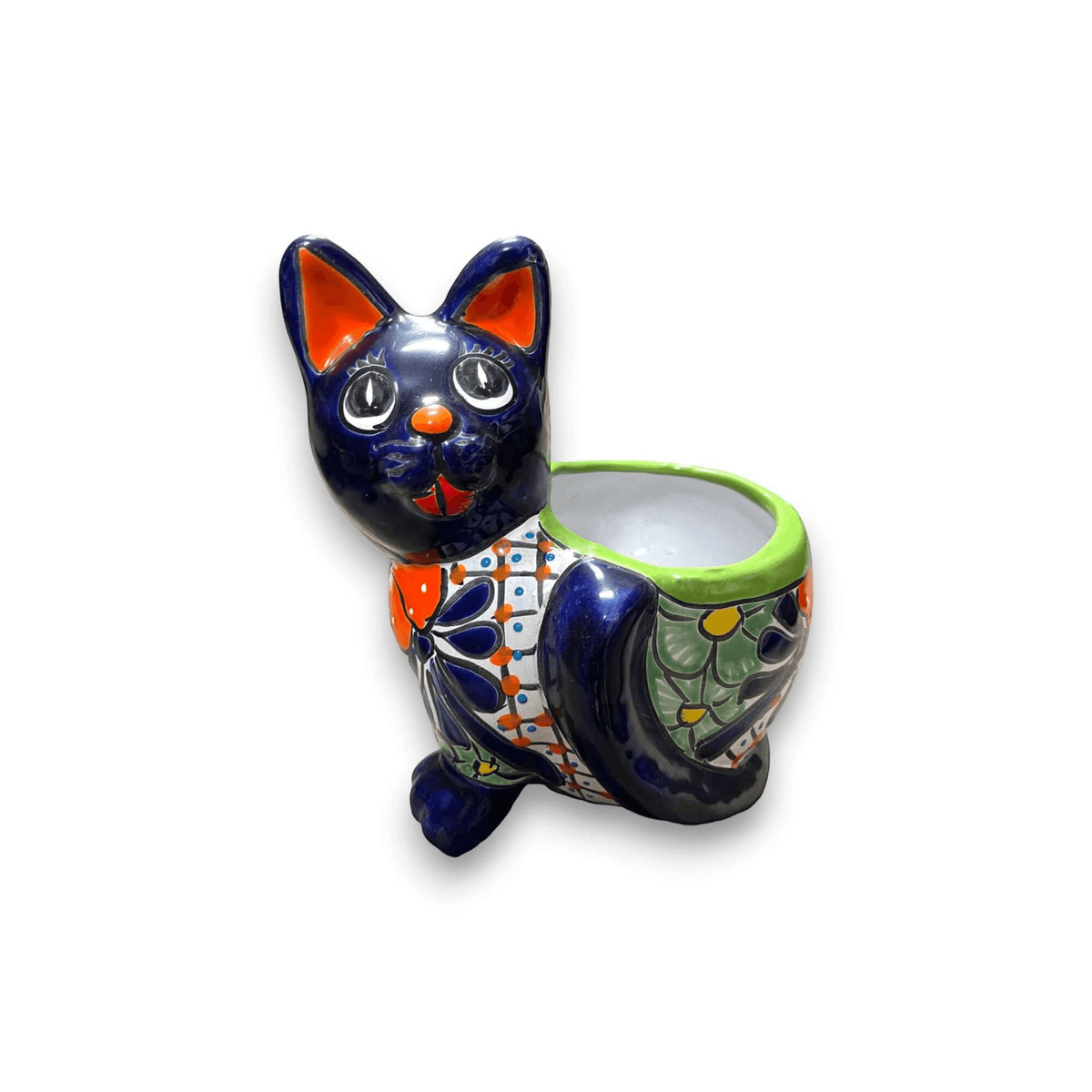 Handmade Cat Planter | Hand-Painted Cat Talavera Artwork