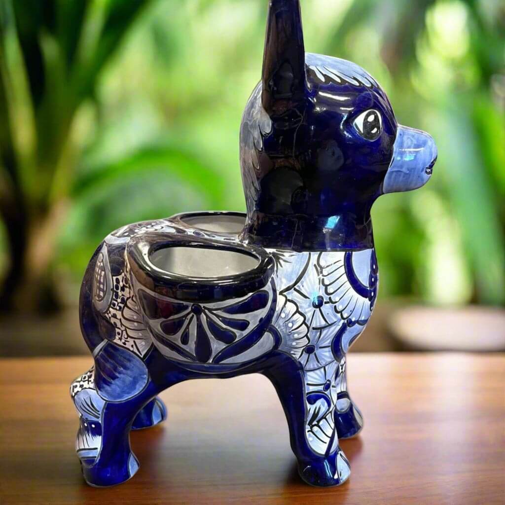 Large Talavera Donkey Planter | Blue and White Ceramic Burro Pot
