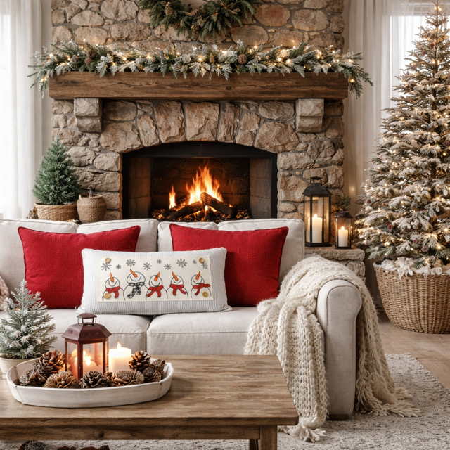 NEW! WINTER BUNDLE 26:  3 seasons + GINGHAM/BUFFALO CHECK pillow: SNOWMAN SCARVES / XOXO / CARROT PATCH