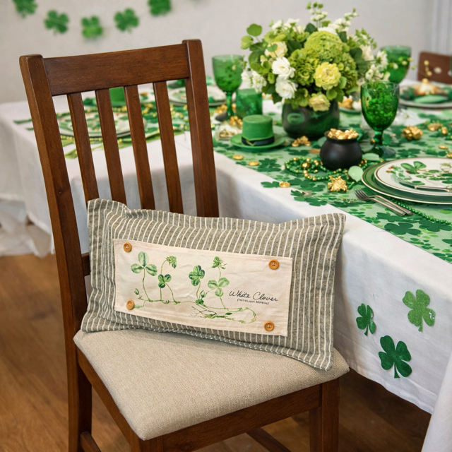 PANEL ONLY: RECTANGLE Botanical Shamrock St. Patrick's Farm Spring, Summer; WHITE CLOVER