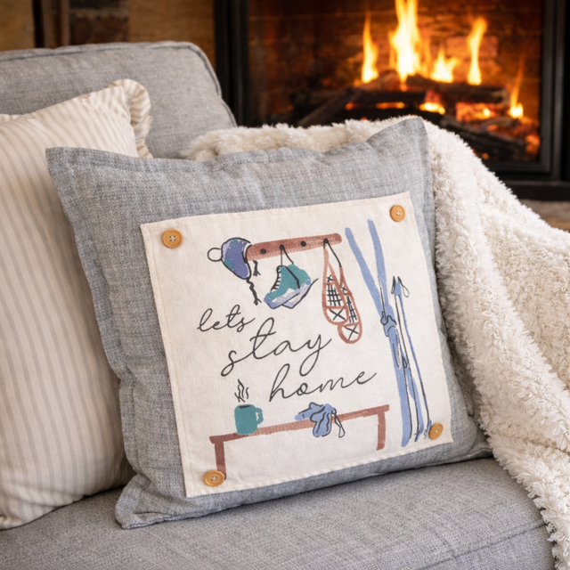 PANEL ONLY: 
SQUARE Holiday Panel: Christmas Family Winter Tradition Hot Cocoa Snow Wonderland Iceskates Snow Skis Beanie Hat Snow Shoes Ski Poles  Entryway SKI BENCH