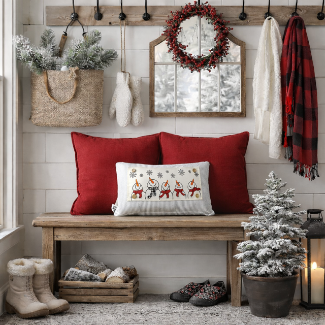 NEW! WINTER BUNDLE 26:  3 seasons + GINGHAM/BUFFALO CHECK pillow: SNOWMAN SCARVES / XOXO / CARROT PATCH