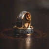 Crown Damascus Steel Wedding Ring Band with Brass Inlay