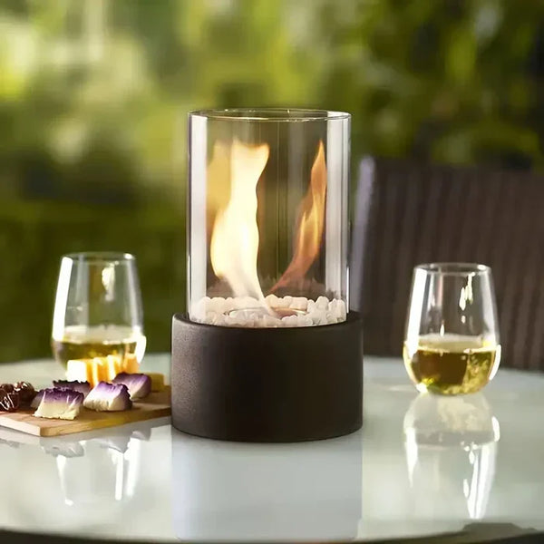 Portable Table Lantern Gas Flame Outdoor Indoor Modern Steel Glass Table Lamp
