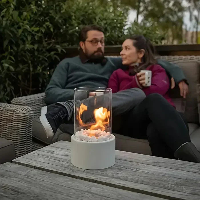 Portable Table Lantern Gas Flame Outdoor Indoor Modern Steel Glass Table Lamp