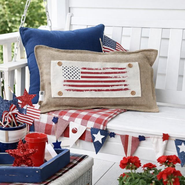 NEW! RECTANGLE SPRING/SUMMER/FALL BUNDLE:  3 seasons + BOHO REC. pillow: SPRING BIKE, OLD GLORY, GATHER TOGETHER