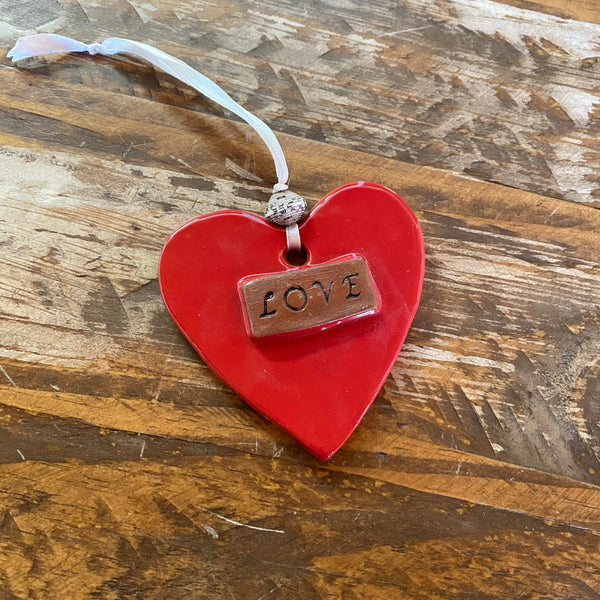 Ceramic Heart Ornament - Red Love