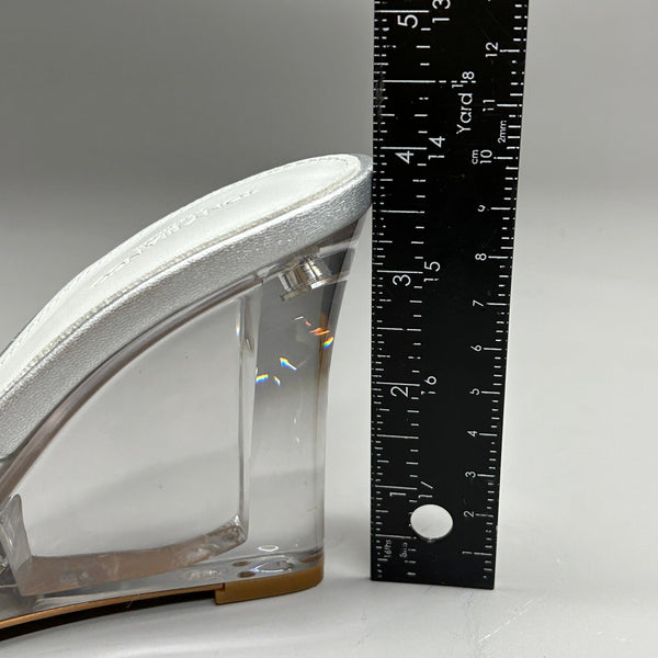 TONY BIANCO Alessi Clear Vinylite/Silver Wedges Women's Heels Sz 8.5 (New)