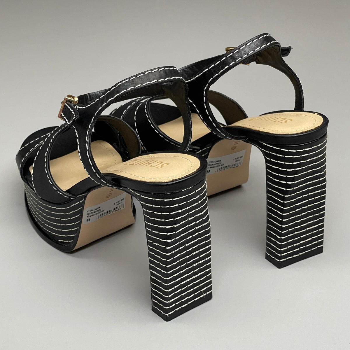 SCHUTZ Keefa Casual Women's Leather Sandal Black Platform 4