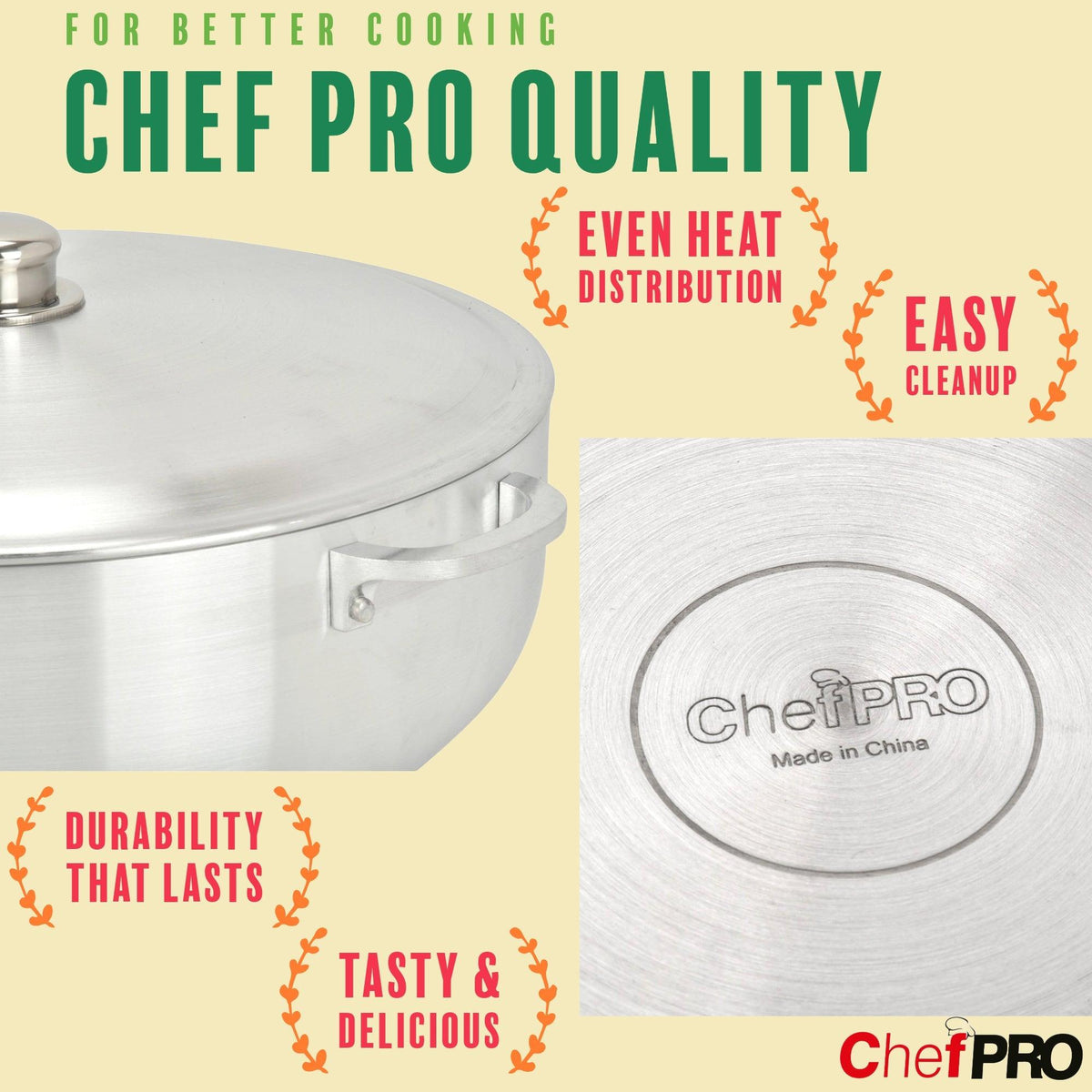 Chef Pro Commercial Grade Aluminum Caldero Stock Pot, Silver, 3.8 Quarts