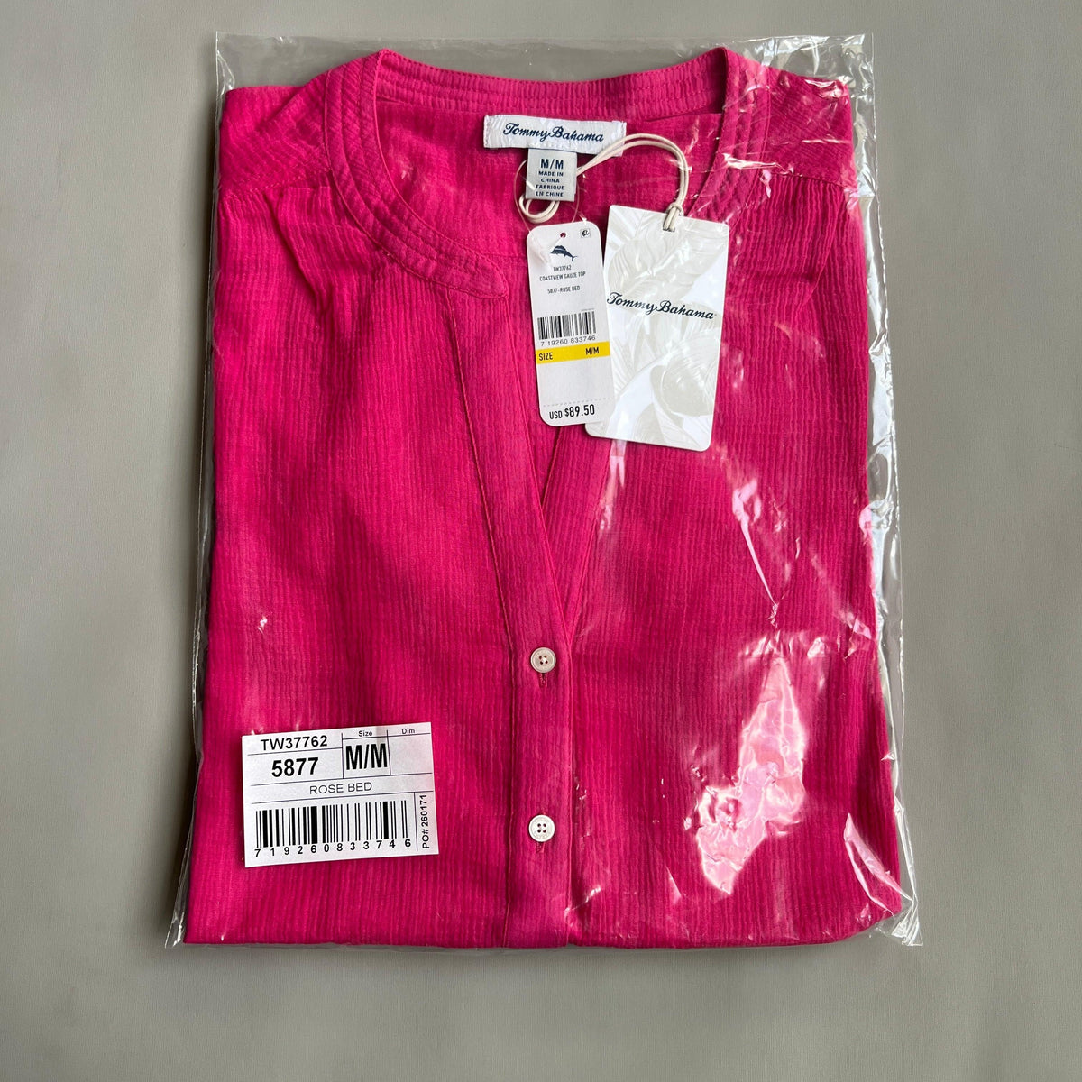 TOMMY BAHAMA Women's Coastview Gauze Top 3/4 Sleeve Rose Bed Size M (New)
