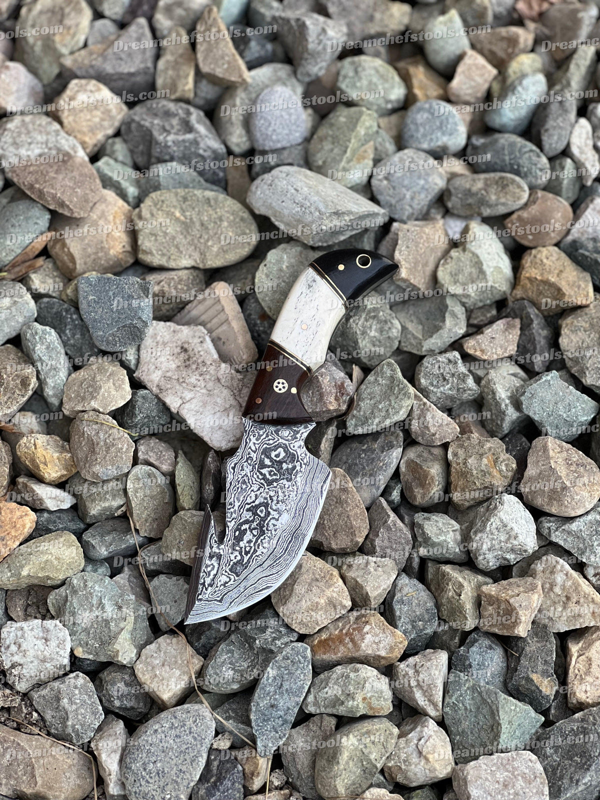 Custom handmade Damascus steel Guthook skinning knife