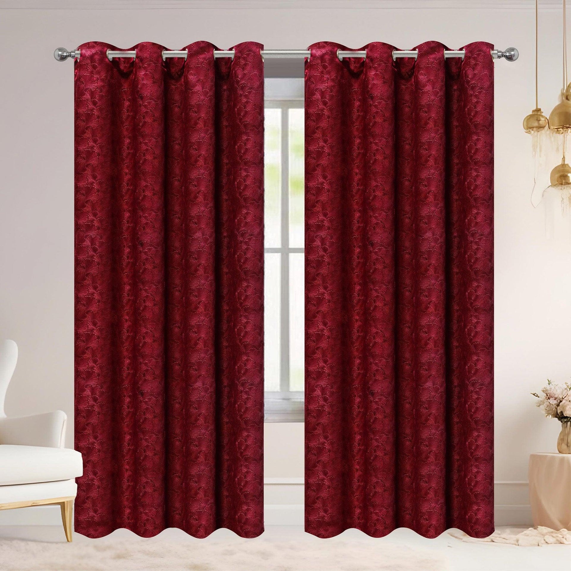 Adelia Ginkgo Biloba Leaf Room Darkening Grommet Window Curtain Panel, 54x84 Inches