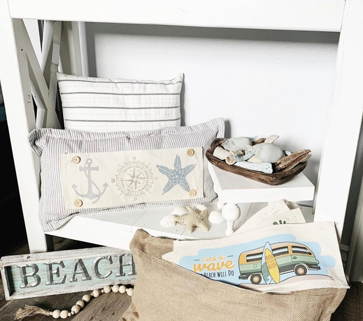 Seasonal Panel: Summer Wave Ocean Sea Surf Board Hippy Bus VINTAGE BEACH VAN