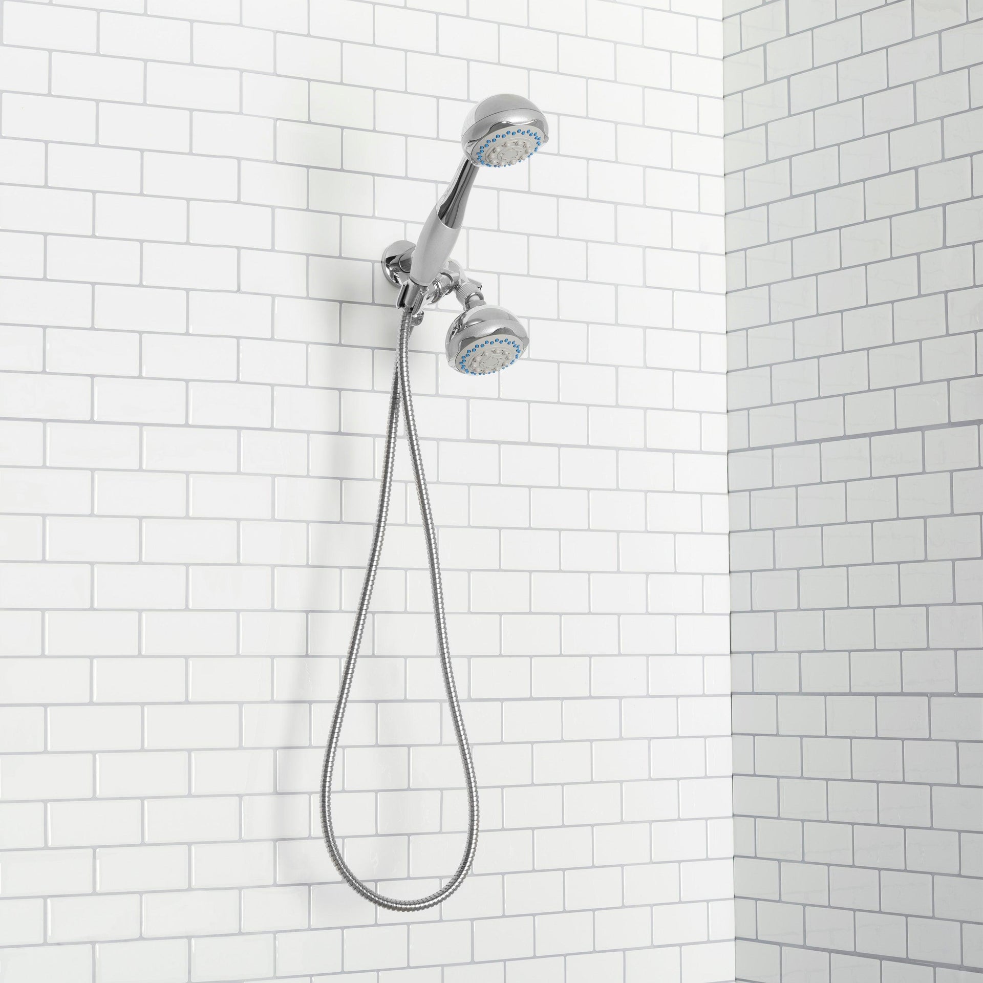 Home Basics Deluxe 5 Function Twin Massager Shower Head, Silver