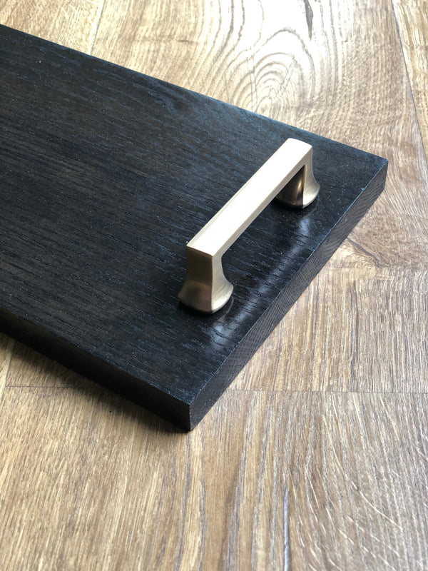 Black Hardwood Serving Tray with Gold Handles