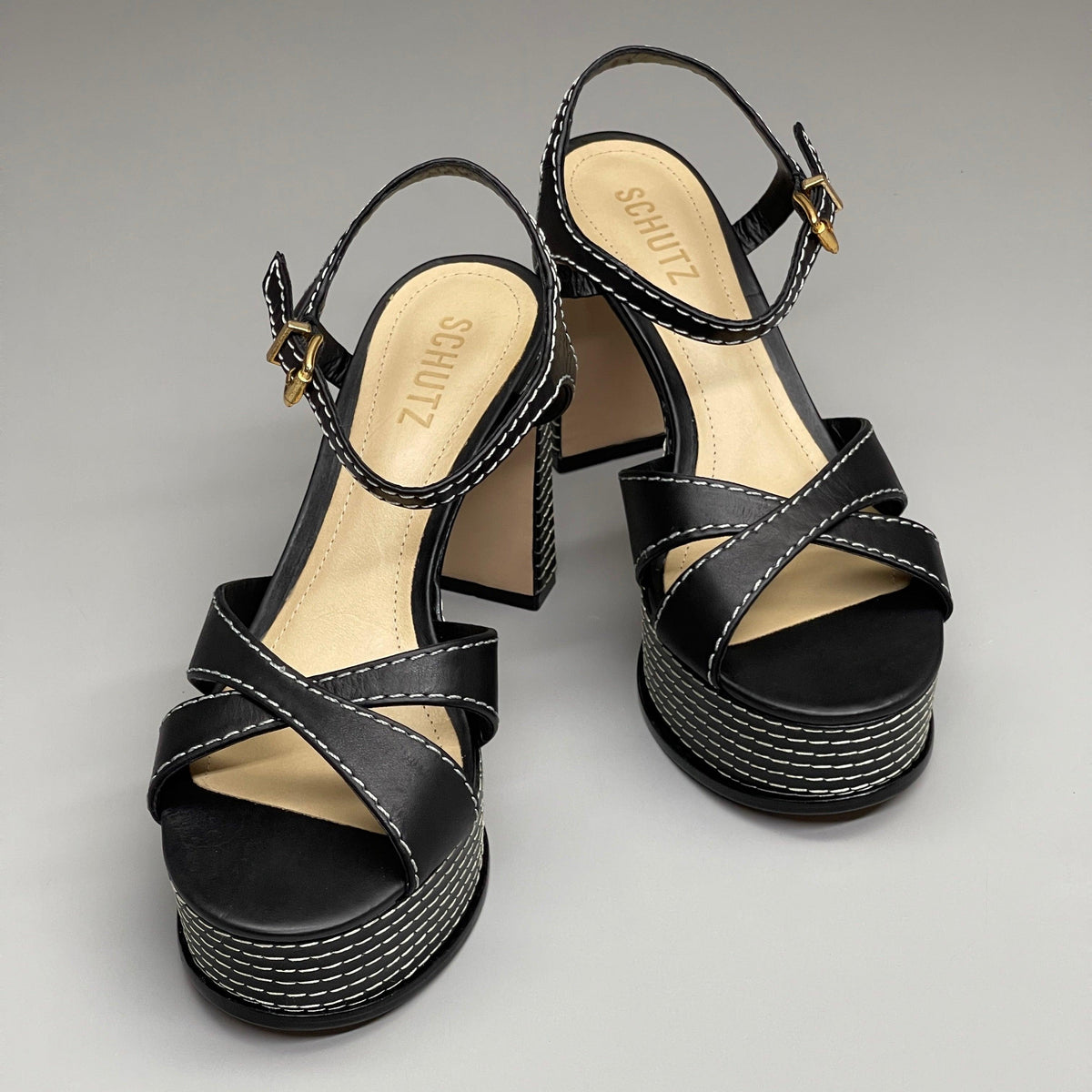 SCHUTZ Keefa Casual Women's Leather Sandal Black Platform 4