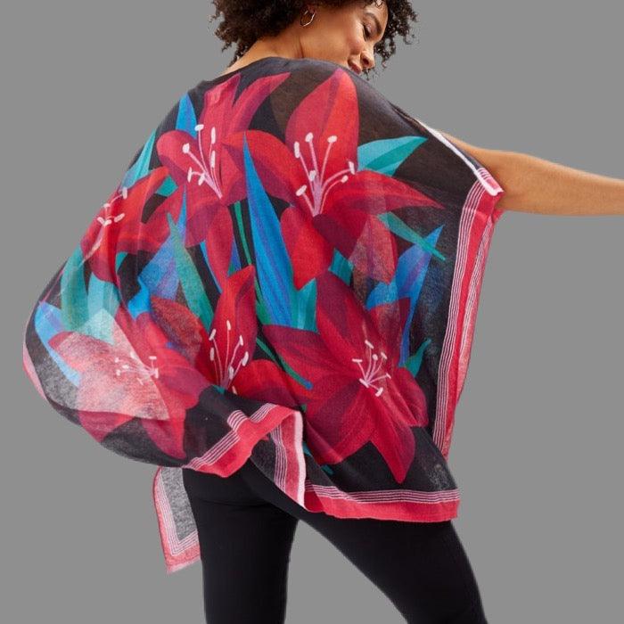 TOMMY BAHAMA Women's Dream Air Petal Perfect Poncho Black/Multi One Size (New)