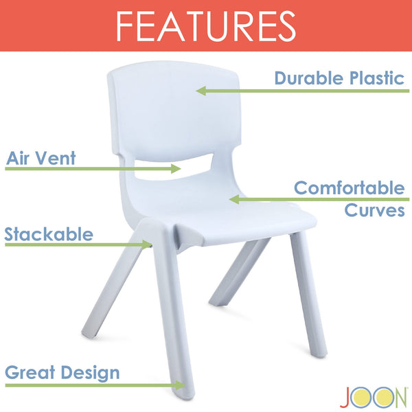 JOON Stackable Plastic Kids Learning Chairs, Misty Blue, 20.5x12.75X11 Inches, 2-Pack (Pack of 2)