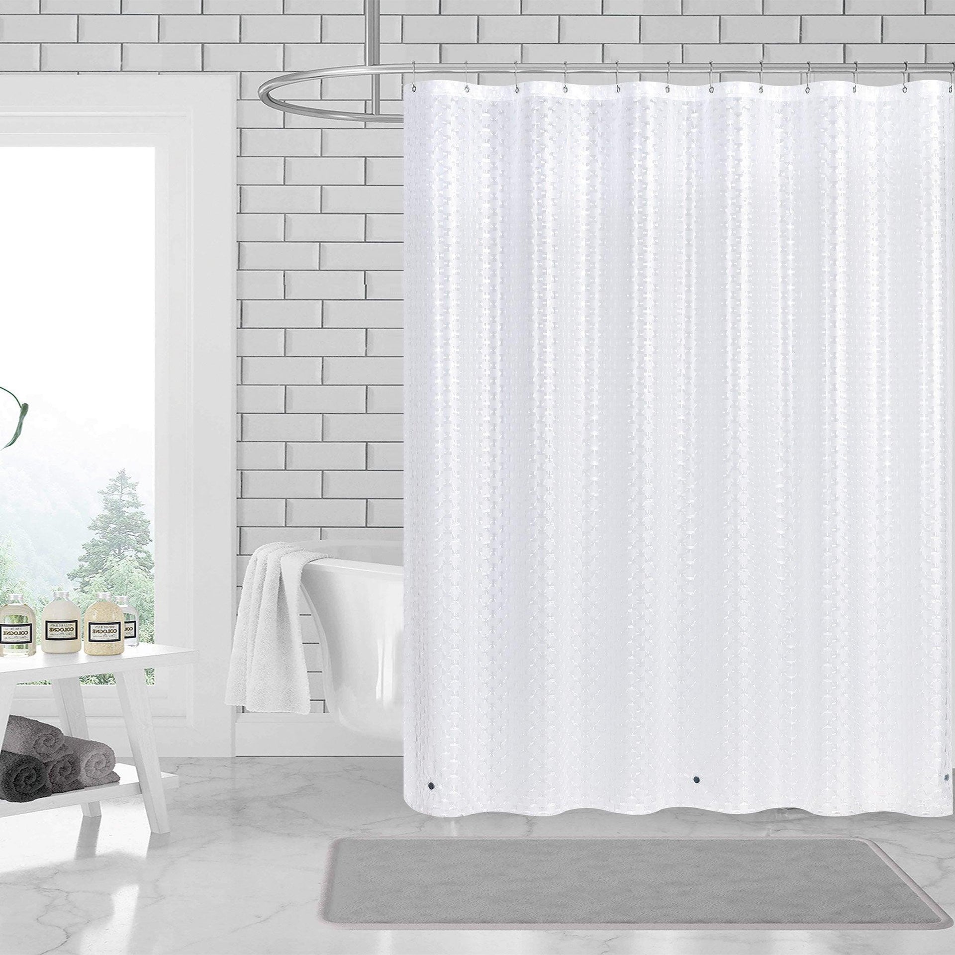 3D PEVA Sqaure Grommet Shower Liner With Magnetic Weighted Bottom, 70x72 Inches