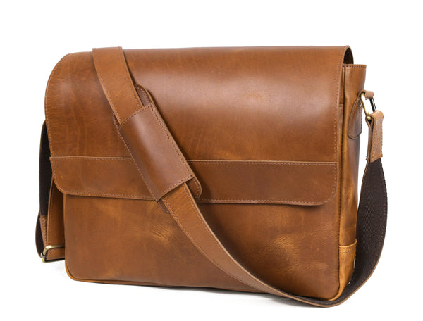 Spruce Leather Messenger Bag - Tawny Brown - Gifts for You 'n Me