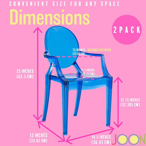 JOON 2 Pack Kids Ghost Chairs with Armrest, 25x13x14.5 Inches, Transparent