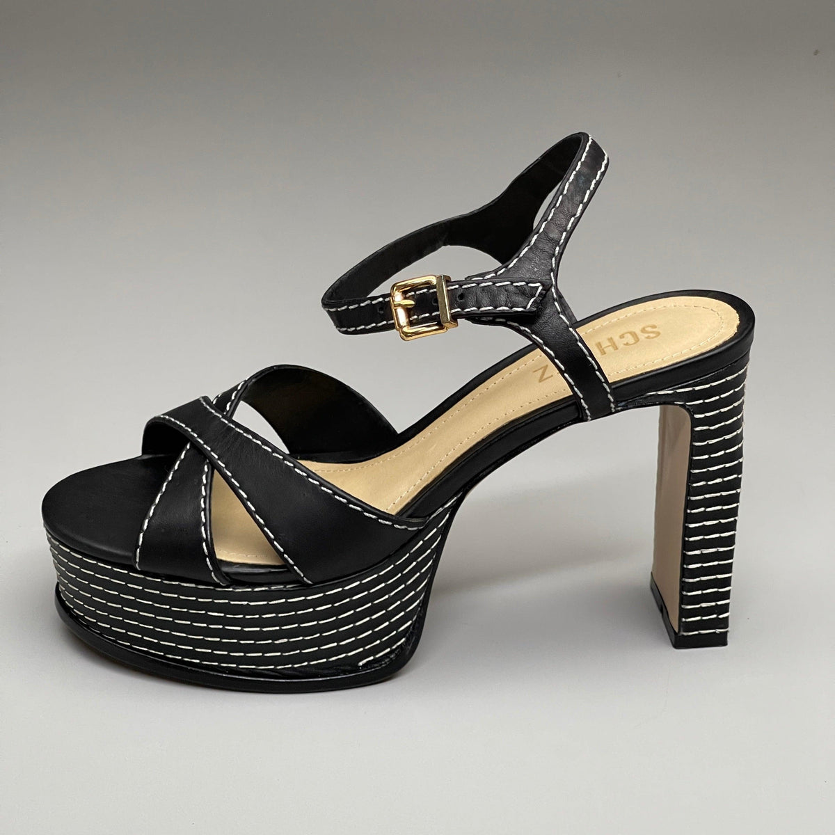 SCHUTZ Keefa Casual Women's Leather Sandal Black Platform 4