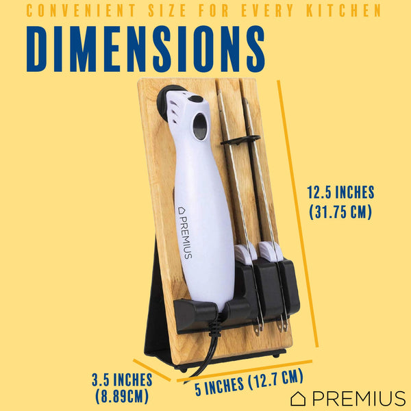 PREMIUS Serrated Carving Electric Knife Set With Wooden Storage Tray, with 2 Stainless Steel Blades